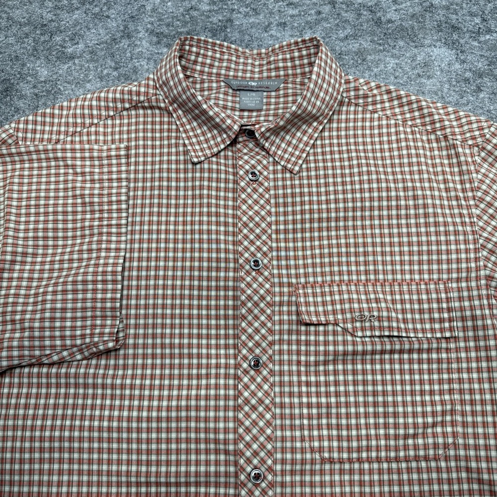 Outdoor Research shirt men's large fall autumn plaid short sleeve hike camp